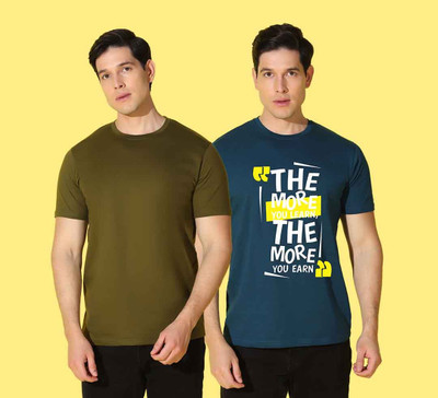 WOOSTRO Solid Men Round Neck Blue, Green T-Shirt