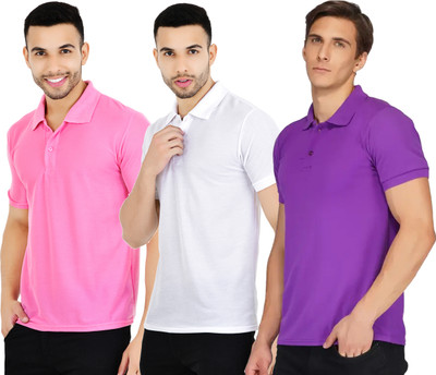 YUALIN CREATION Solid Men Polo Neck Multicolor T-Shirt