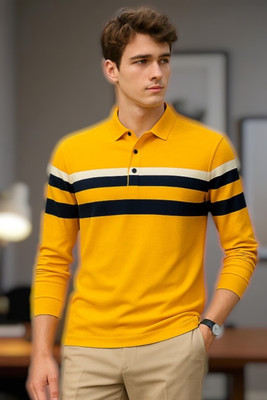 Teezler Solid Men Polo Neck Yellow T-Shirt