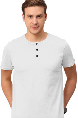 LazyChunks Solid Men Henley Neck White T-Shirt