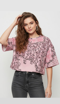 BLACKY8 Printed Women Crew Neck Multicolor T-Shirt