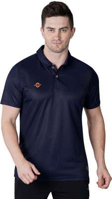 NIVIA Solid Men Polo Neck Dark Blue T-Shirt