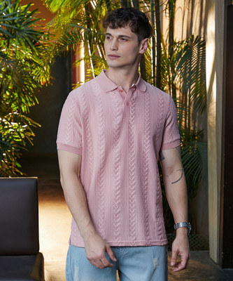CAMPUS SUTRA Solid Men Polo Neck Pink T-Shirt