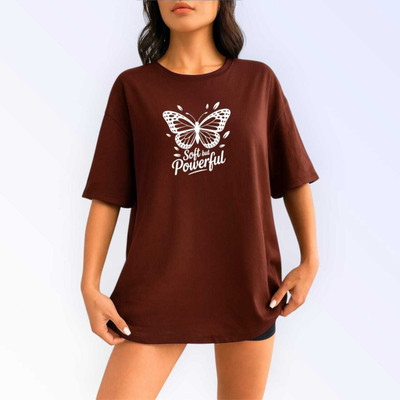 Hivewear Printed Women Round Neck Brown T-Shirt