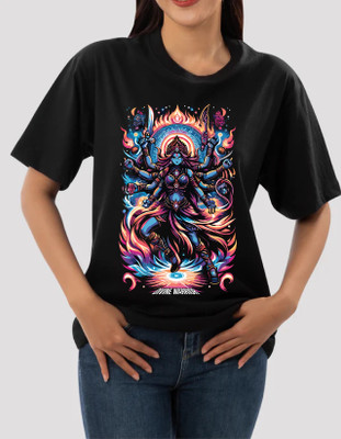 ROYALTRADERS Printed Women Round Neck Black T-Shirt