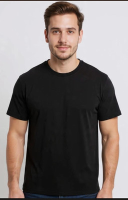 Teertha Solid Men Round Neck Black T-Shirt