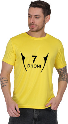 AZAADGARMENT Printed Men Round Neck Yellow T-Shirt