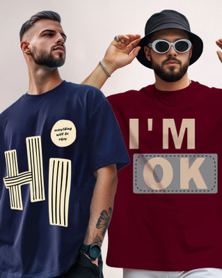 ENITOR Graphic Print Men Round Neck Navy Blue, Maroon T-Shirt