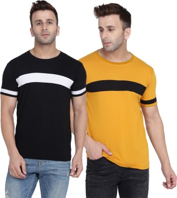 JOYCOOTS Striped Men Round Neck Black, Yellow T-Shirt