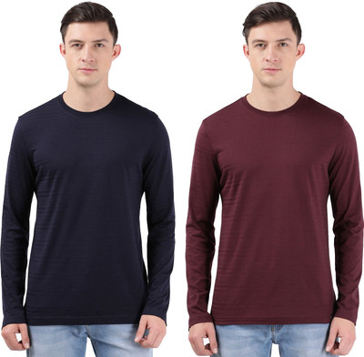 JOCKEY Solid Men Round Neck Dark Blue, Maroon T-Shirt