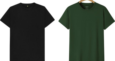 TTFE Solid Men Round Neck Black, Green T-Shirt