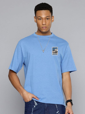 R.Code by The Roadster Life Co. Printed Men Round Neck Light Blue T-Shirt