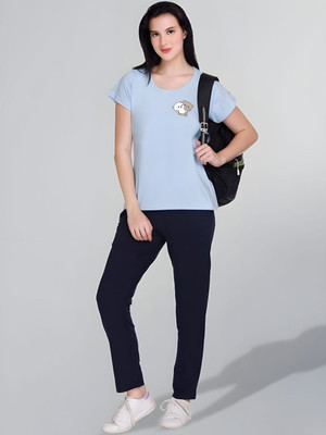 SZN Graphic Print Women Round Neck Light Blue T-Shirt