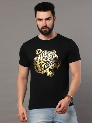 LIVAX COTTY Printed Men Round Neck Black T-Shirt