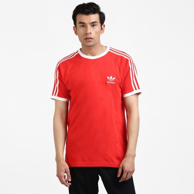 ADIDAS Striped Men Crew Neck Red T-Shirt