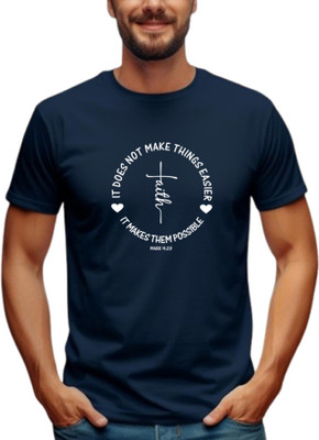 Witty Curls Printed Men Round Neck Navy Blue T-Shirt