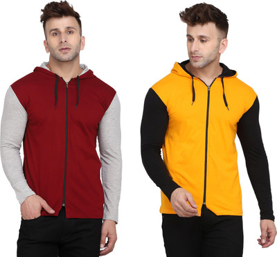 Blisstone Solid Men Hooded Neck Multicolor T-Shirt
