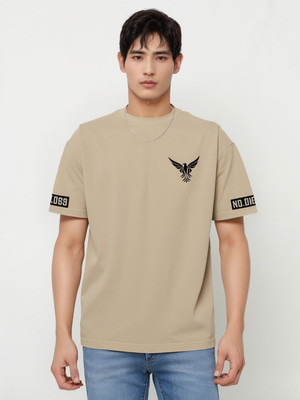 FLECT Printed Men Round Neck Beige T-Shirt