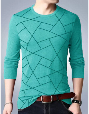 TRI THIS Geometric Print Men Round Neck Light Green T-Shirt