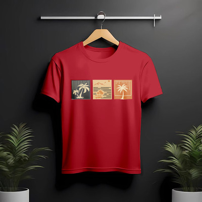 KRYVONN Printed Men Round Neck Red T-Shirt