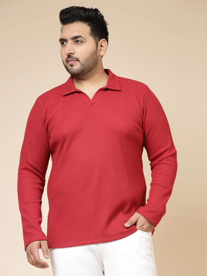 RIGO Solid Men Polo Neck Red T-Shirt