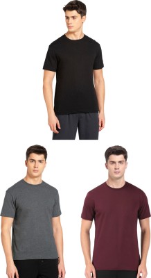 JOCKEY Solid Men Round Neck Black, Grey, Maroon T-Shirt