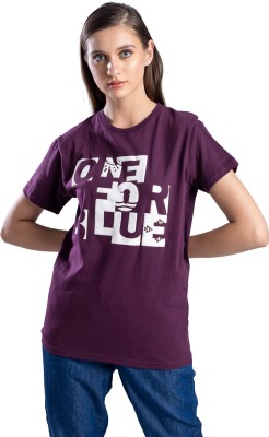 One For Blue Printed Women Round Neck Maroon T-Shirt