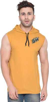 Blisstone Printed Men Hooded Neck Gold T-Shirt