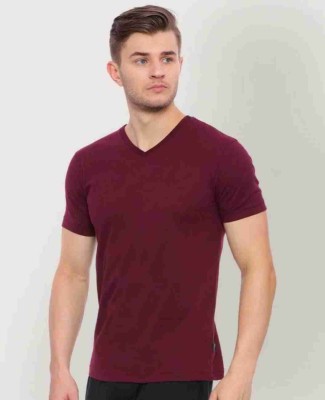 Nilan Tees Wear Solid Men V Neck Maroon T-Shirt