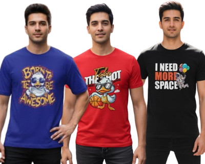 Stylewill Graphic Print Men Round Neck Black, Blue, Red T-Shirt
