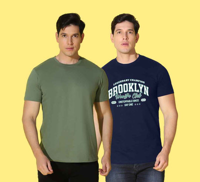 WOOSTRO Printed, Solid Men Round Neck Multicolor T-Shirt