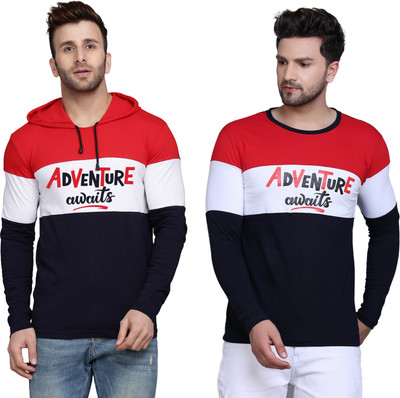 SLOWLORIS Printed Men Hooded Neck Red T-Shirt