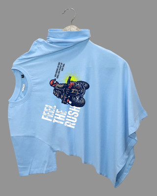 Velvawear Typography Men Round Neck Light Blue T-Shirt