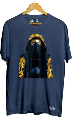 THE PRINT PLATTER Graphic Print Men Round Neck Navy Blue T-Shirt