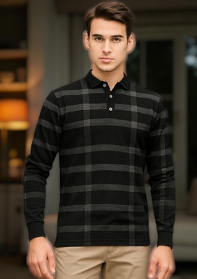 Autna Striped Men Polo Neck Black T-Shirt