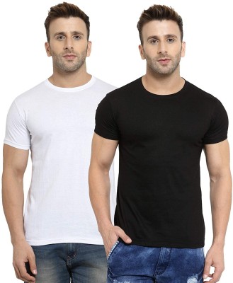 YouthPoi Solid Men Round Neck White, Black T-Shirt