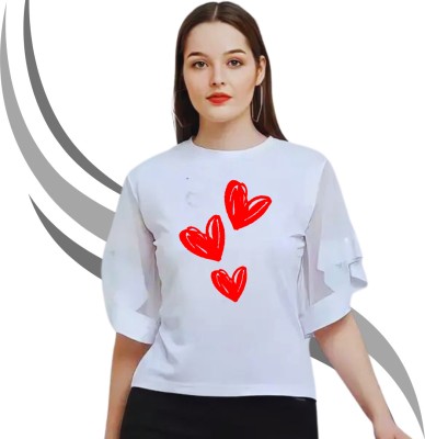 WHITEH Printed Women Round Neck White T-Shirt