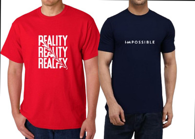 FRANSCART Printed Men Round Neck Red, Navy Blue T-Shirt
