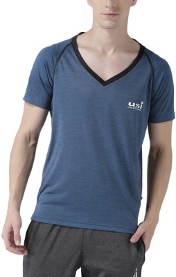 USI UNIVERSAL Self Design Men V Neck Blue T-Shirt