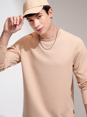 HIGHLANDER Self Design Men Round Neck Beige T-Shirt