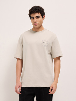 THE BEAR HOUSE Printed Men Crew Neck Beige T-Shirt