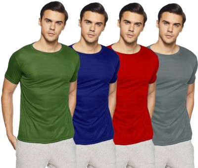 Femto Solid Men Round Neck Dark Green, Navy Blue, Maroon, Grey T-Shirt