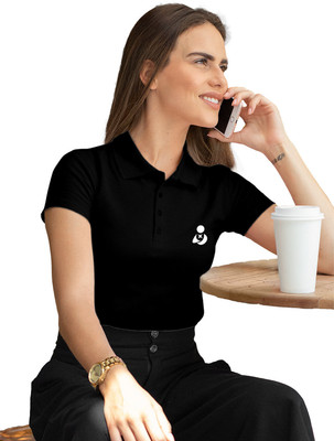 Fighterhero Printed Women Polo Neck Black T-Shirt