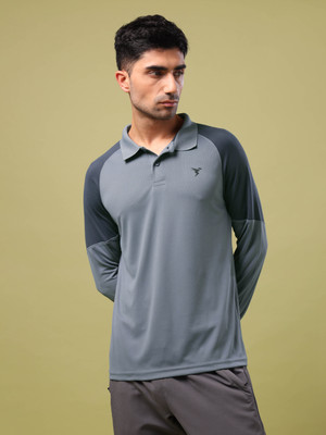 TECHNOSPORT Colorblock Men Polo Neck Grey T-Shirt