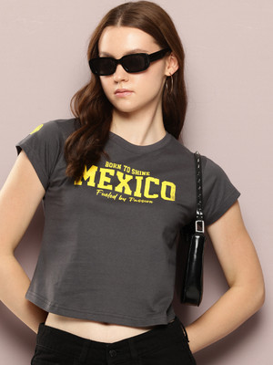 DILLINGER Printed Women Round Neck Black T-Shirt