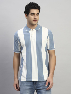 CANTABIL Striped Men Polo Neck Light Blue T-Shirt
