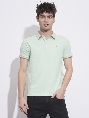BEING HUMAN Solid Men Polo Neck Light Green T-Shirt