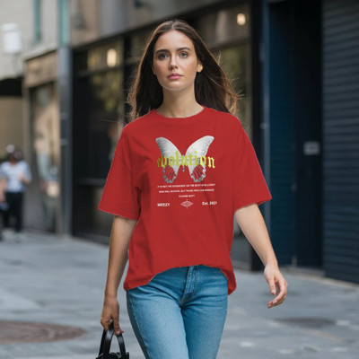 HouseOfCommon Graphic Print Women Round Neck Red T-Shirt