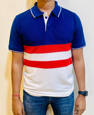 SAAV Solid Men Polo Neck Blue, Red, White T-Shirt