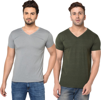 Tresna Trending Solid Men V Neck Multicolor T-Shirt